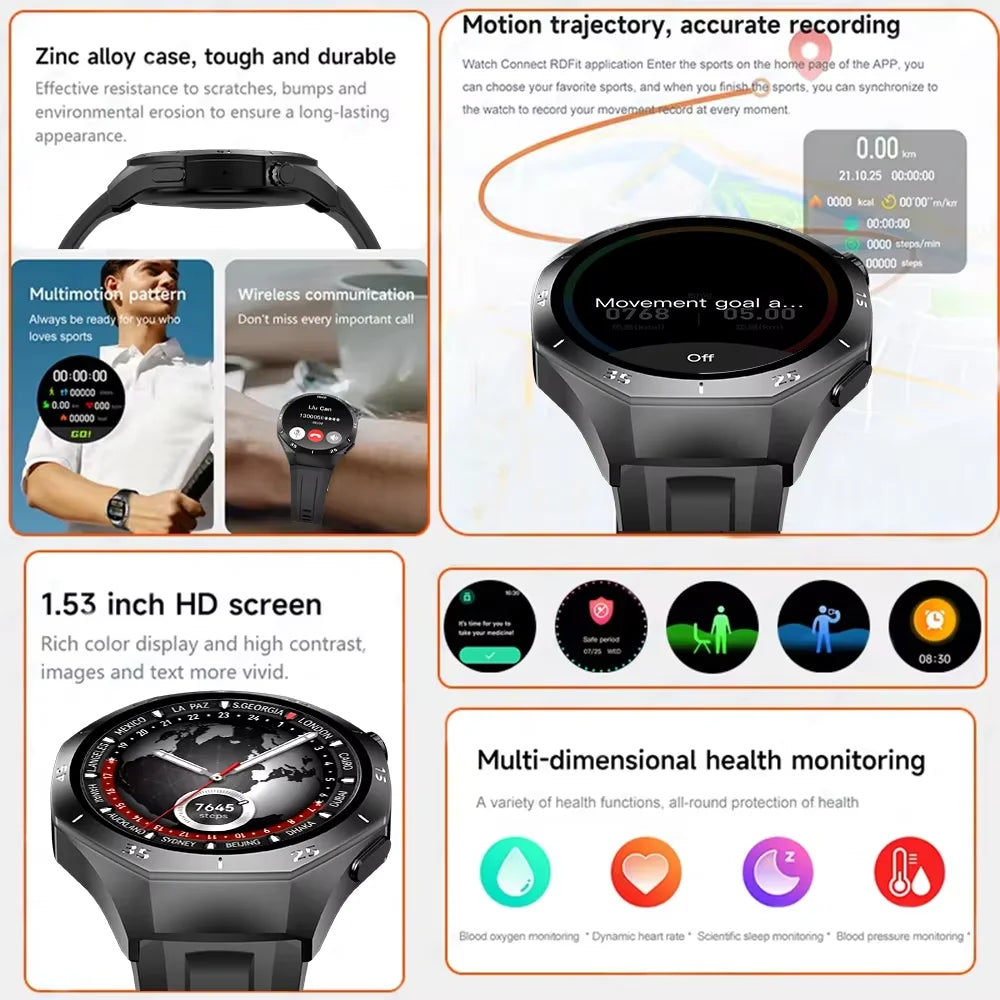 LAXASFIT 2025 New Smart Watch Men's 1.52 HD Screen Bluetooth Talk Heart Rate Monitor Men Women NFC Outdoor Sports Smart Watch
