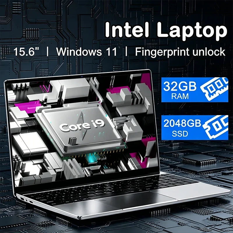 Windows11 Notebook Inflexible Sturdy 15.6" Intel N3700 Portable Laptop 32GB DDR4 2TB SSD Pc Gamer Office Computer