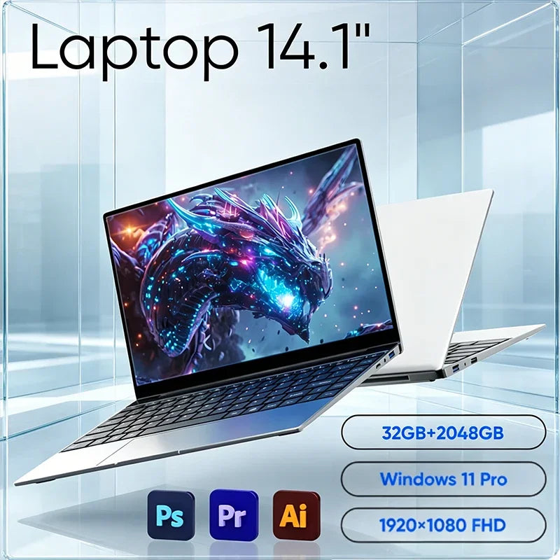 2026 New 14.1 Inch Premium Ultra Thin Laptop Intel i7-8650U Win11 16GB DDR4 RAM 2TB SSD Portable Business Notebook