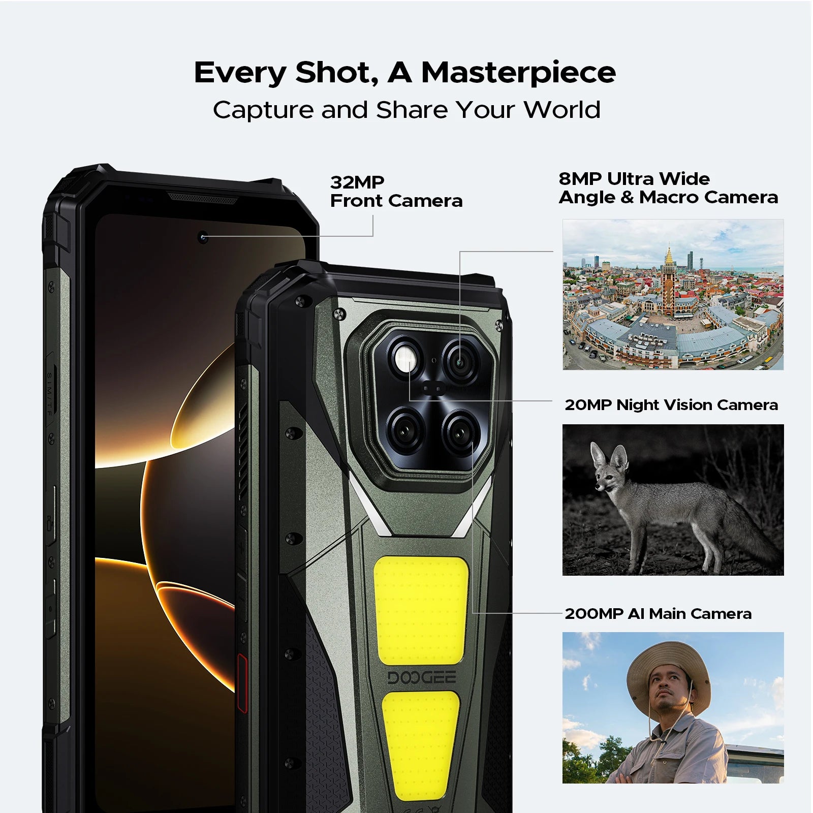 DOOGEE V Max LR 5G Rugged Phone  Laser Rngefinder Dual Camping lights 20500mAh Battery Light Effect 16GB 512GB Smartphone NFC