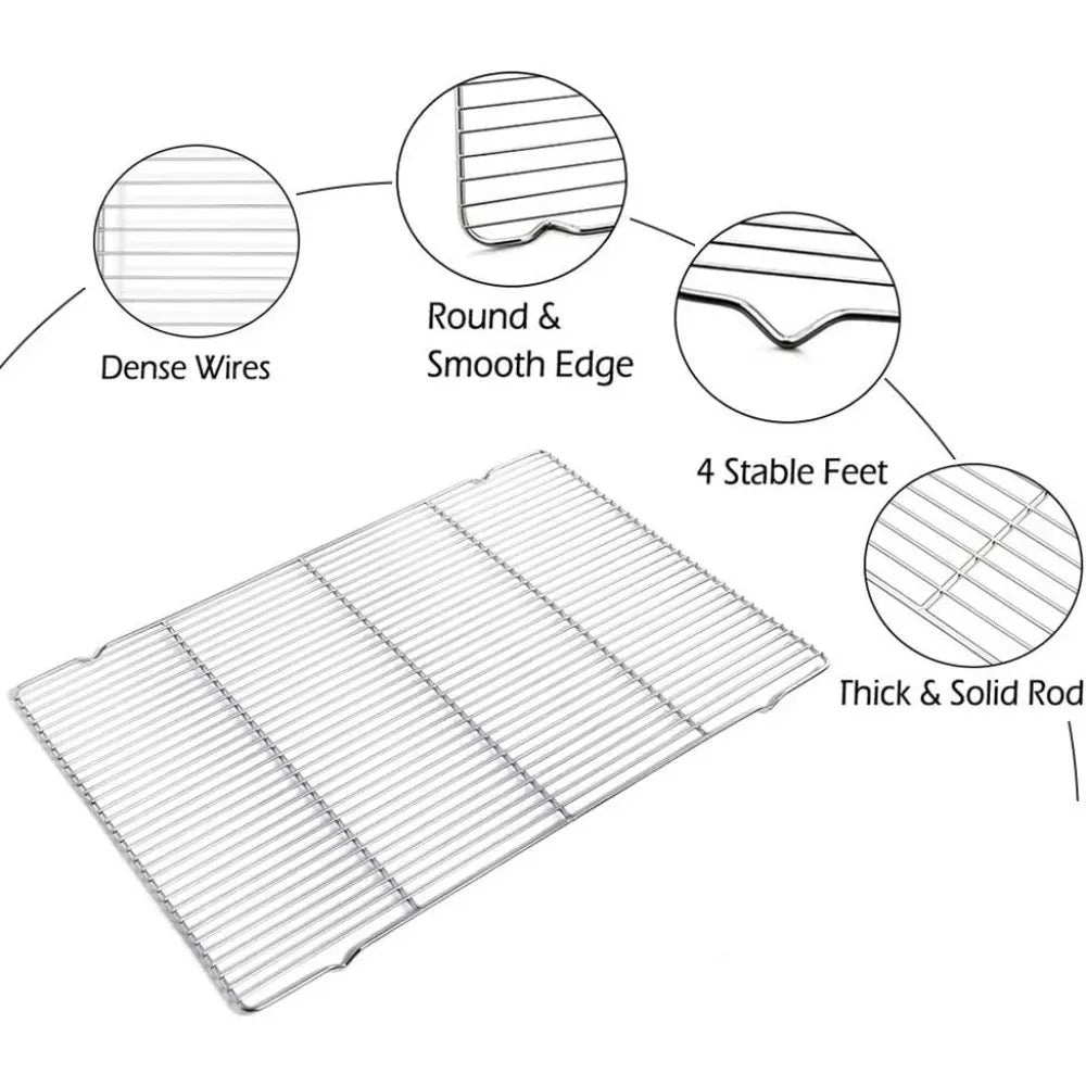 304 Stainless Steel Baking Tray Set with Grill Metal Rectangular Cooling Rack Grilling Tools BBQ for Kitchen Outdoor Camping