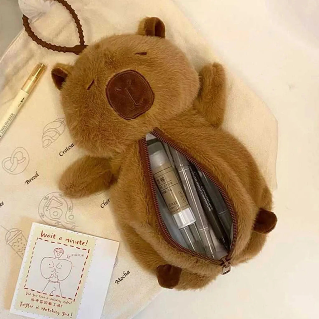 Fabric Capybara Pen Case Multifunctional Pencil Bag Creative Gift for School Office