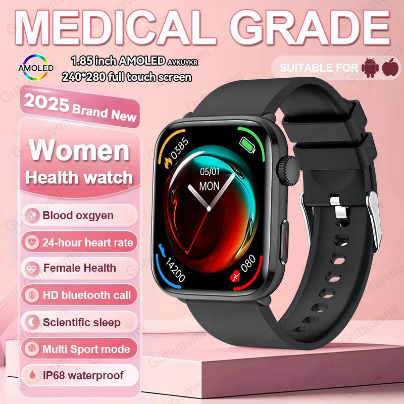 2026 Smart Watch 24/7 Women Health Full Touch Screen BT Call Waterproof Watch Sports Fitness Tracker Health Smartwatch Lady Gift