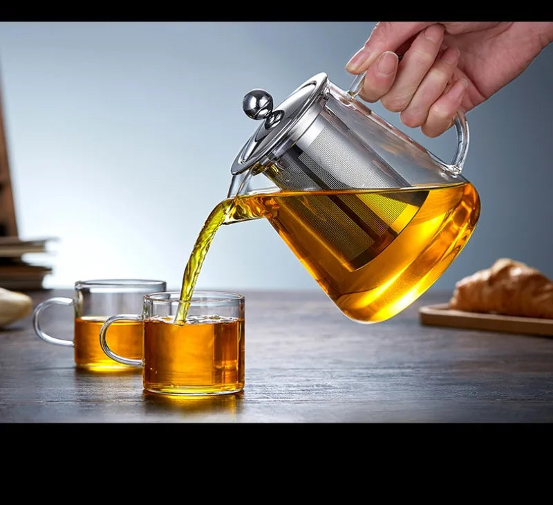 Heat-Resistant Borosilicate Glass Teapot with Removable Stainless Steel Infuser – Clear Tea Kettle for Kung Fu Tea Brewing Set