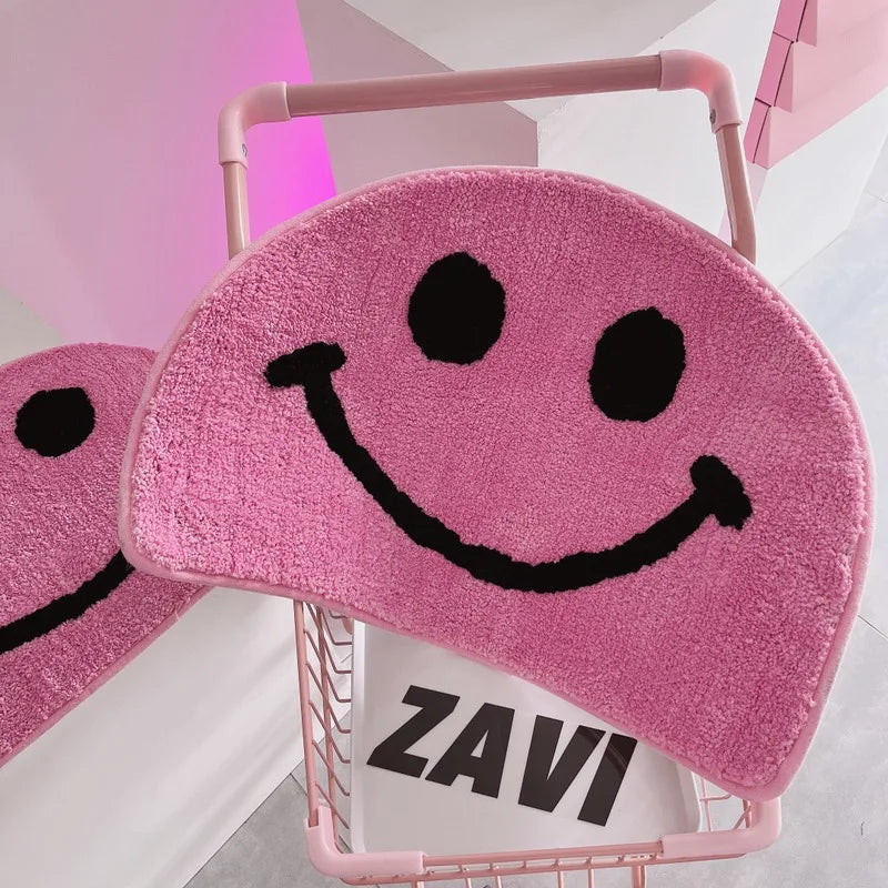 Rose pink semicircular smiley face floor mat imitation cashmere soft bedroom door floor mat bathroom absorbent carpet