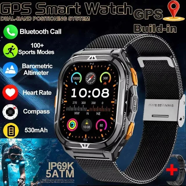 2026 NEW TANK X5 Smartwatch 5ATM Waterproof GPS Dual-Frequency tracking 1.96" AMOLED 530mAh Compass 170+ Sports Fitness Tracker