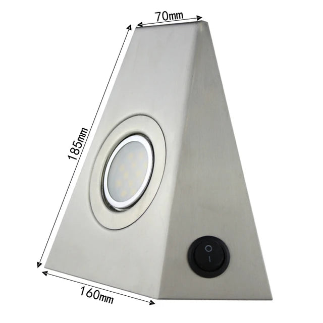 Geometric Stainless Steel Cabinet Light with Switch for Kitchen Wardrobe Bookshelf Lighting Creative Triangle Indoor Wall Lamp