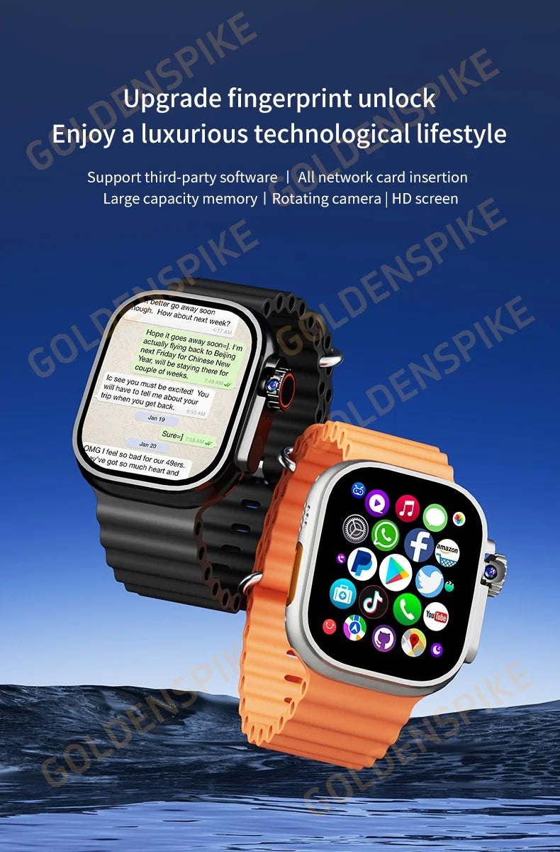 DW100 Pro Android Smartwatch Fingerprint Unlock Control Smart Watch 256GB ROM Free Download App WIFI GPS Camera 2.29inch Amoled
