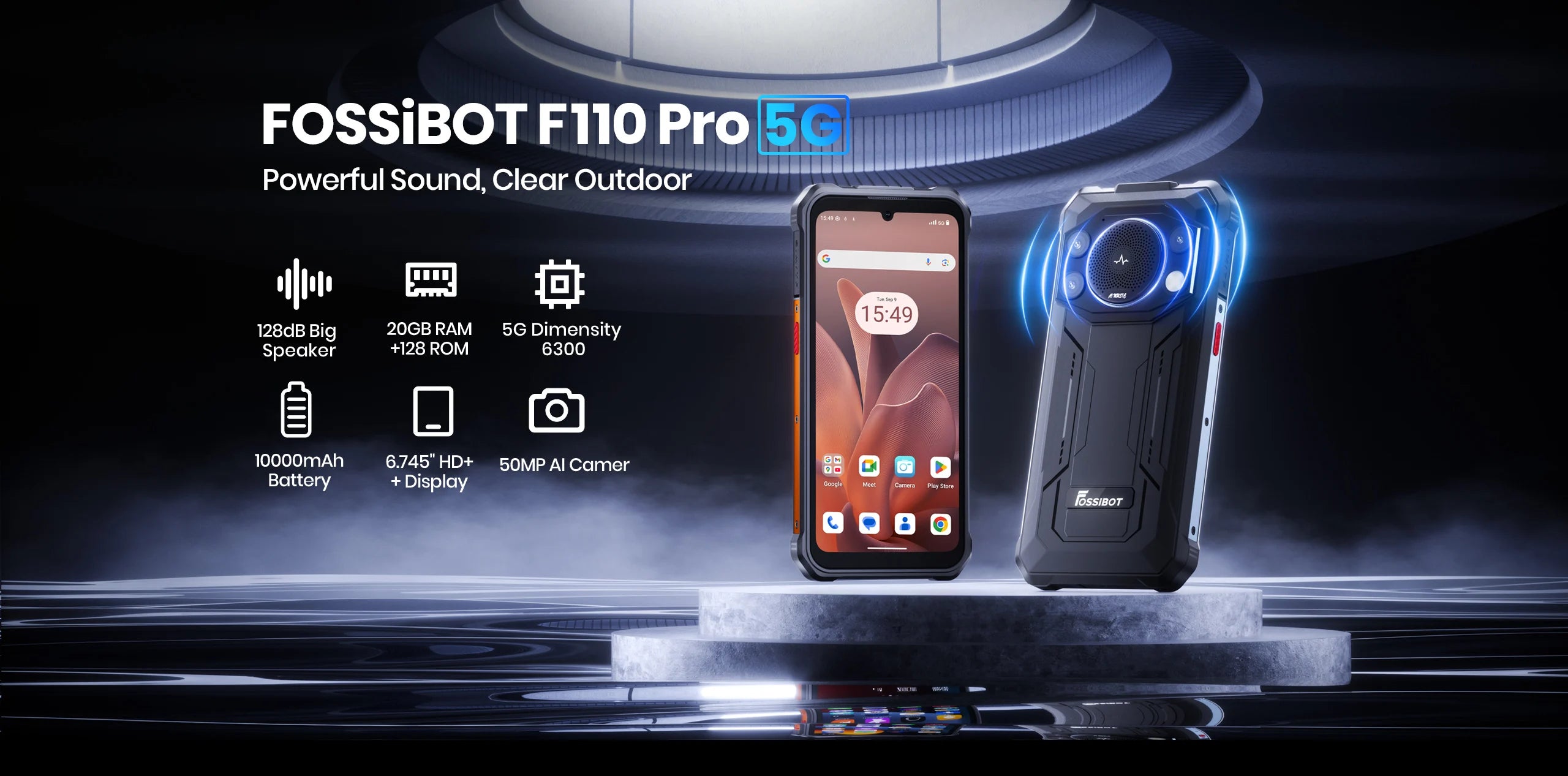 Fossibot Android 15 Rugged Smartphone 8GB RAM 128GB ROM 10000mAh 6.745" 50MP 128dB Speaker NFC  [F110 PRO-Phone]