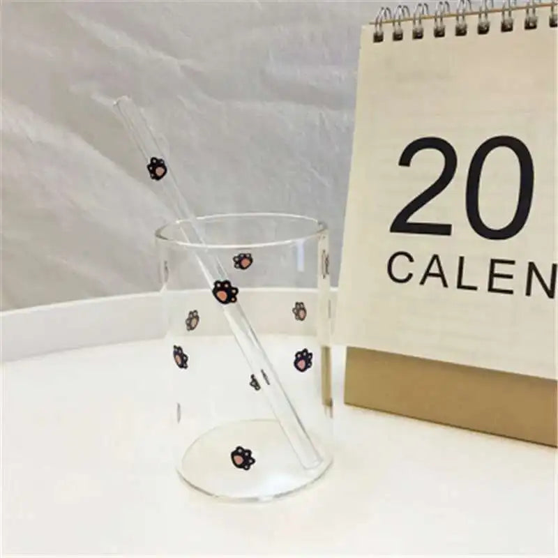 300 ML High Borosilicate Nana Cute Strawberry Water Milk Drinking Glasses Cup with Straw Upgrade Thickened Version Gift
