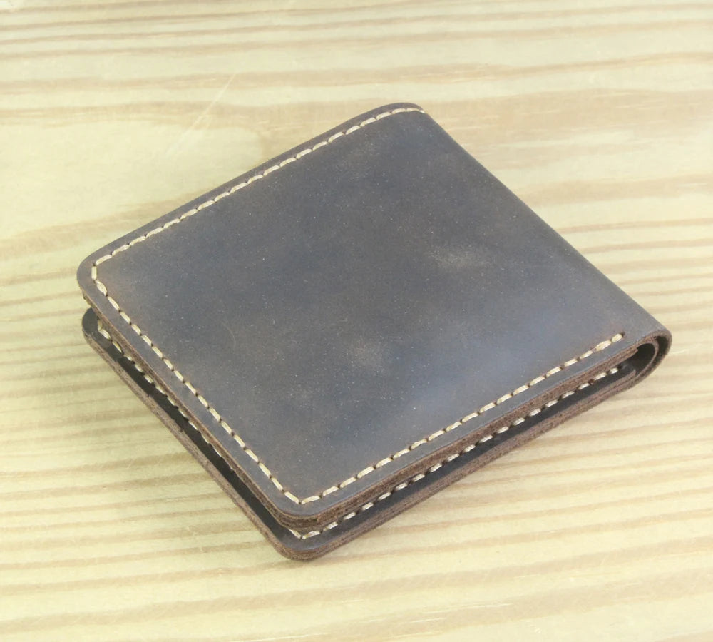 Luxury Handmade Genuine Leather Men Wallet Bifold Purse Male Wallets Short Money Clip Vintage Leather Money Bag with zip pocket