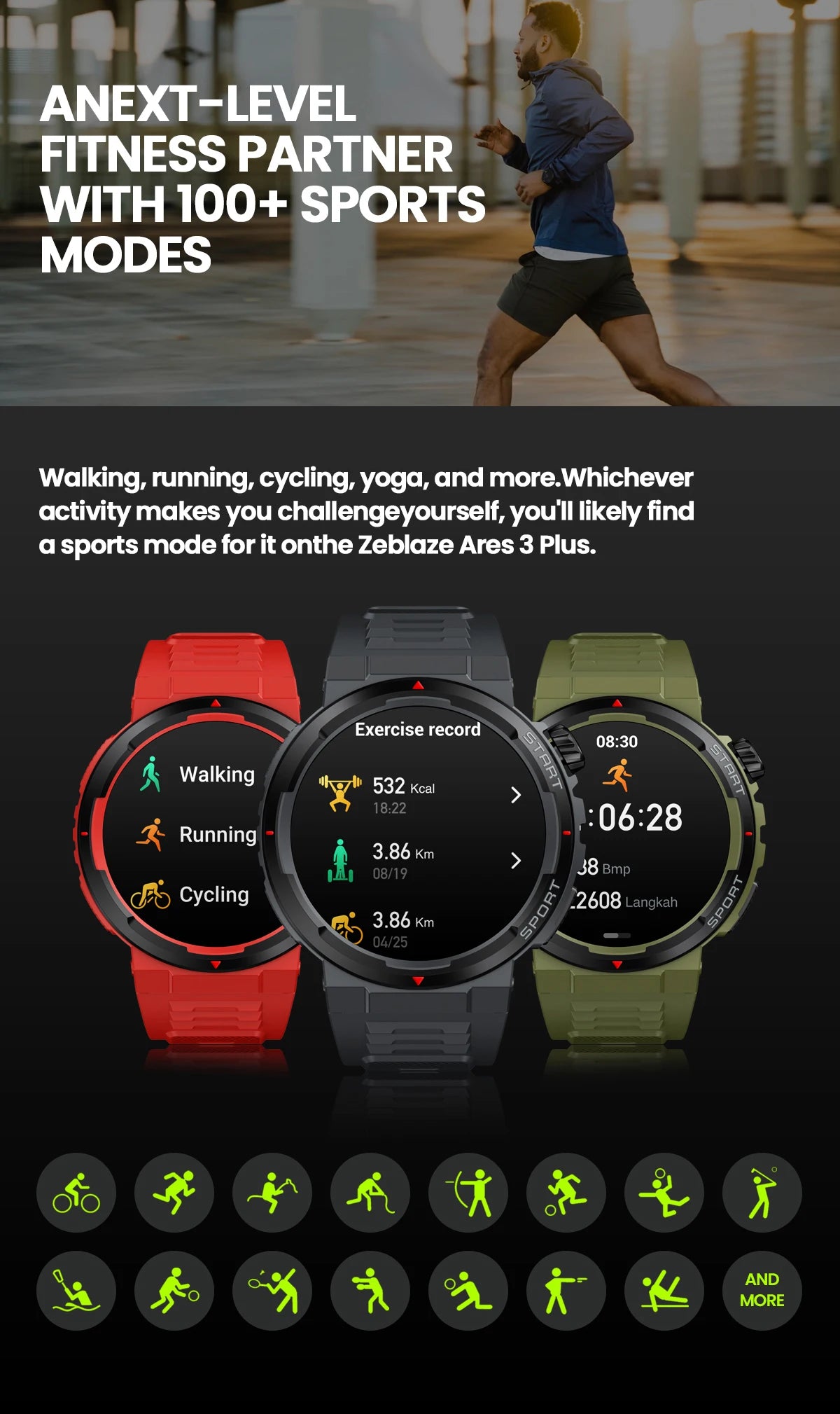 New Zeblaze Ares 3 Plus 1.43'' HD AMOLED Display Smartwatch Voice Calling New 3D Interactive 100+ Sports Modes Smart Watch Men