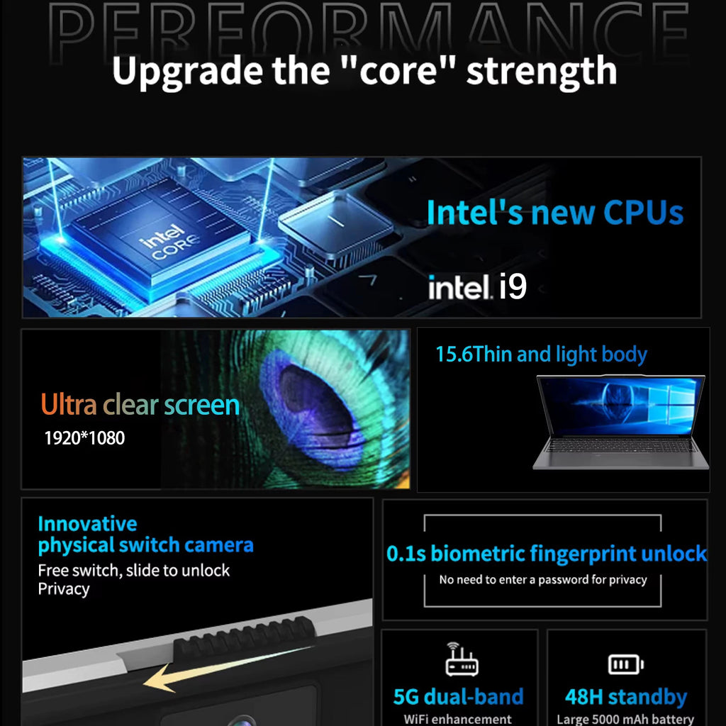 2026 intel Core i9 10980HK Windows 11 15.6" Ultra Slim Portable Laptop 16GB RAM 1TB 2TB SSD Fingerprint Office Gaming Laptop PC