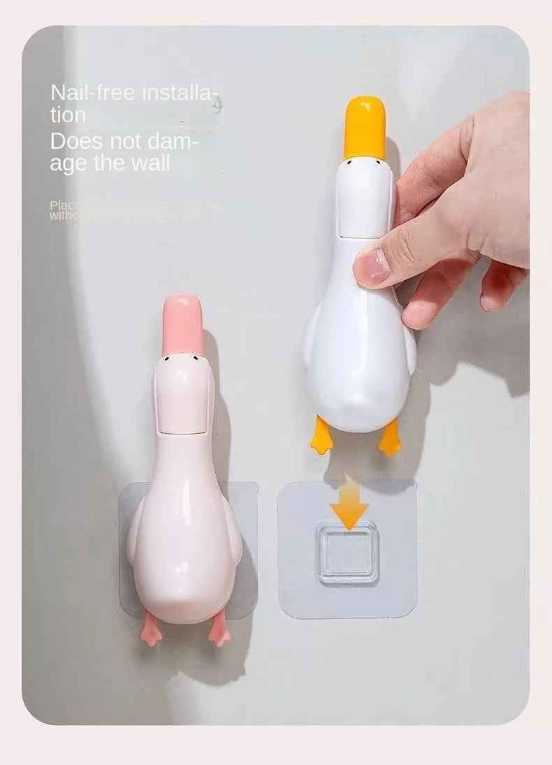 2-in-1 Cute Duck Shaped Double-head Design Cleaning Clip Dust Stain Removal Shovel - Bathroom Cleaner Tool With Drainage Hole