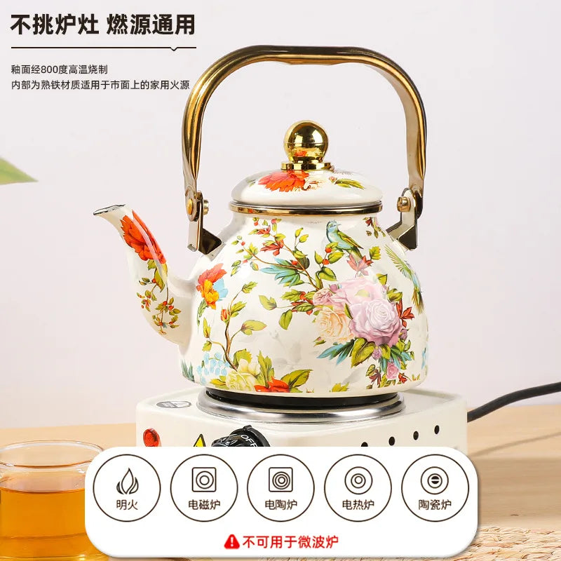 1.2L Household Enamel Boiling Kettle Outdoor Kitchen Cookware Can Make Coffee Milk Boiling Water Kettle