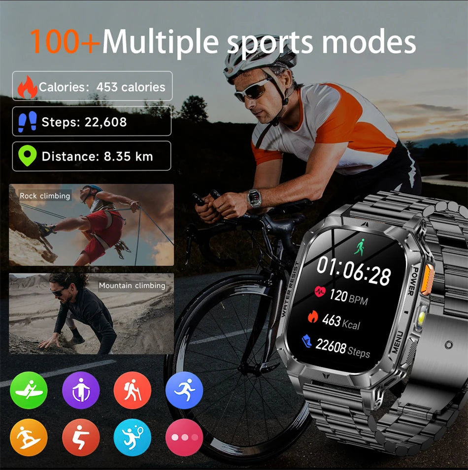 Upgrade 1400 mAh Battery Military Grade Smart Watch Men IP68 Waterproof 100+ Sports Modes Bluetooth Call AMOLED HD Smartwatches