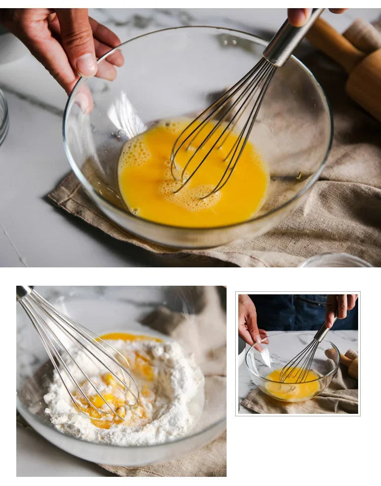 LMETJMA 8" 10" 12" Egg Whisk Stainless Steel Egg Whisk Kitchen Wire Balloon Whisk Milk Egg Beater Egg Mixing Mixer Tools