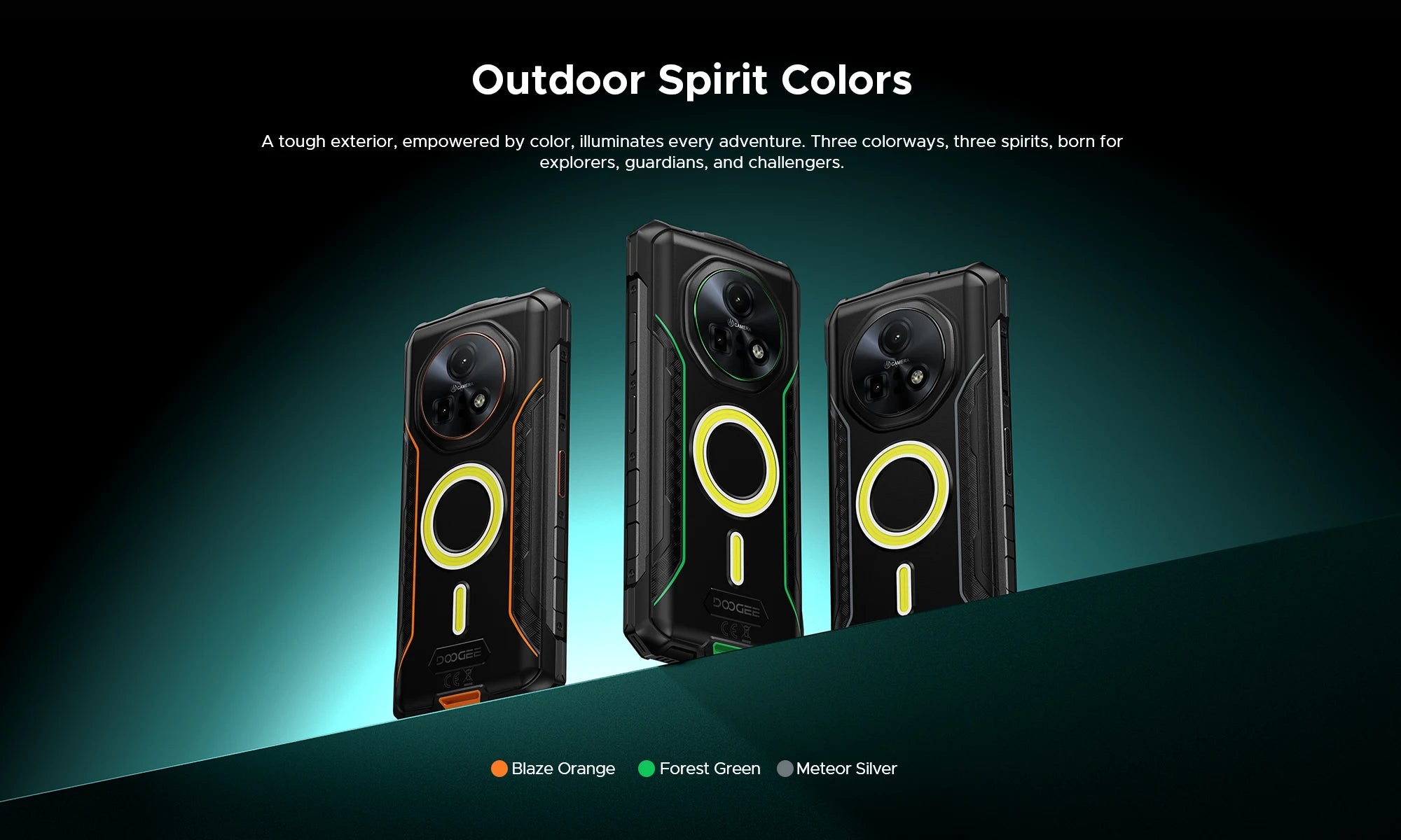 DOOGEE Fire 7 Pro Rugged Phone Dual Camping Lights Support Push-to-Talk Over Cellular 13000mAh Battery Android 15 Smartphone