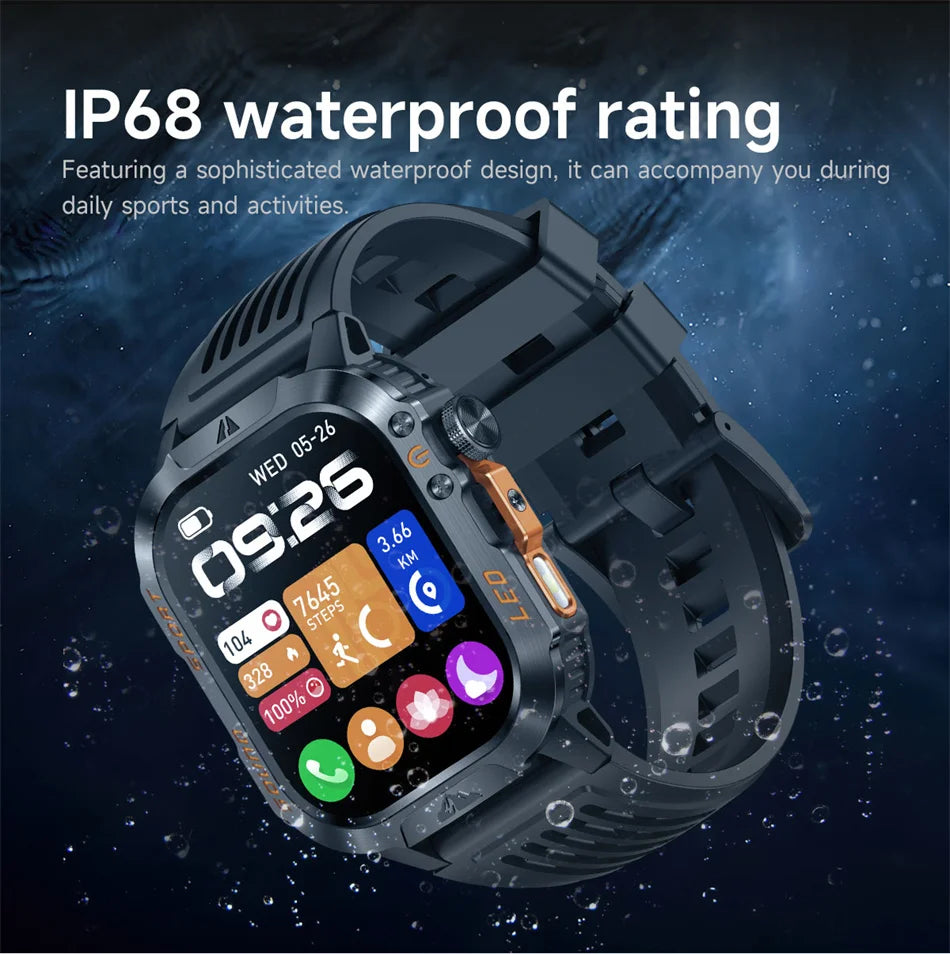 2026 New Outdoor Military Smart Watch 1200mAh Battery GPS HD Call Health Monitoring 2.01-inch Waterproof Sports Smartwatch Men