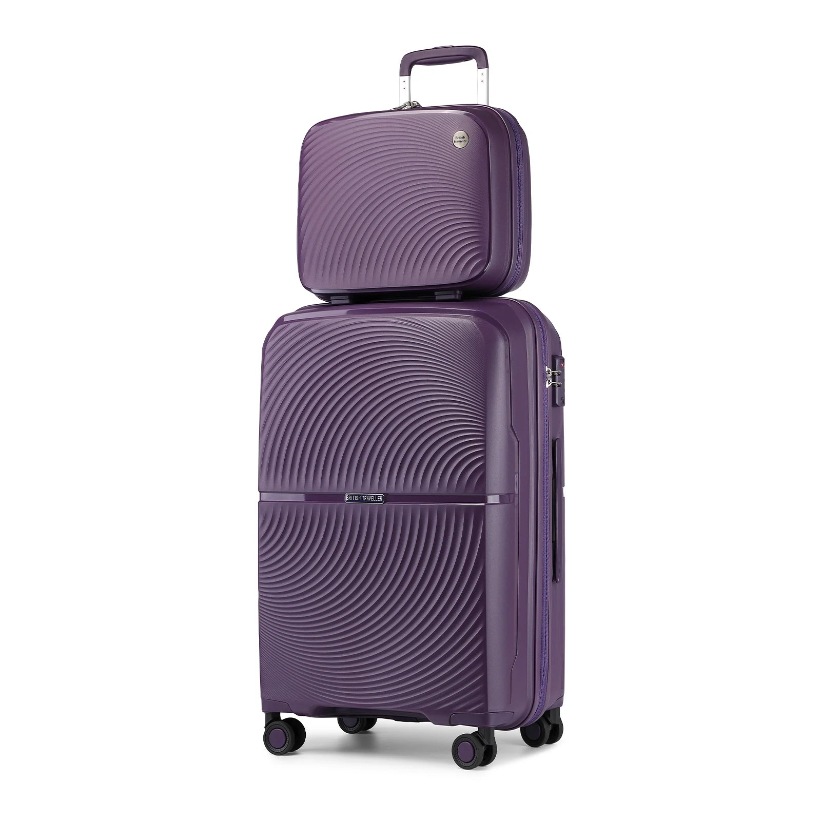 British Traveller 2 Piece Luggage Set 14+20 Inch, PP Hard Shell Suitcase with TSA Lock & Silent Spinner Wheels, Portable Carry-On Luggage for Business & Short Trips