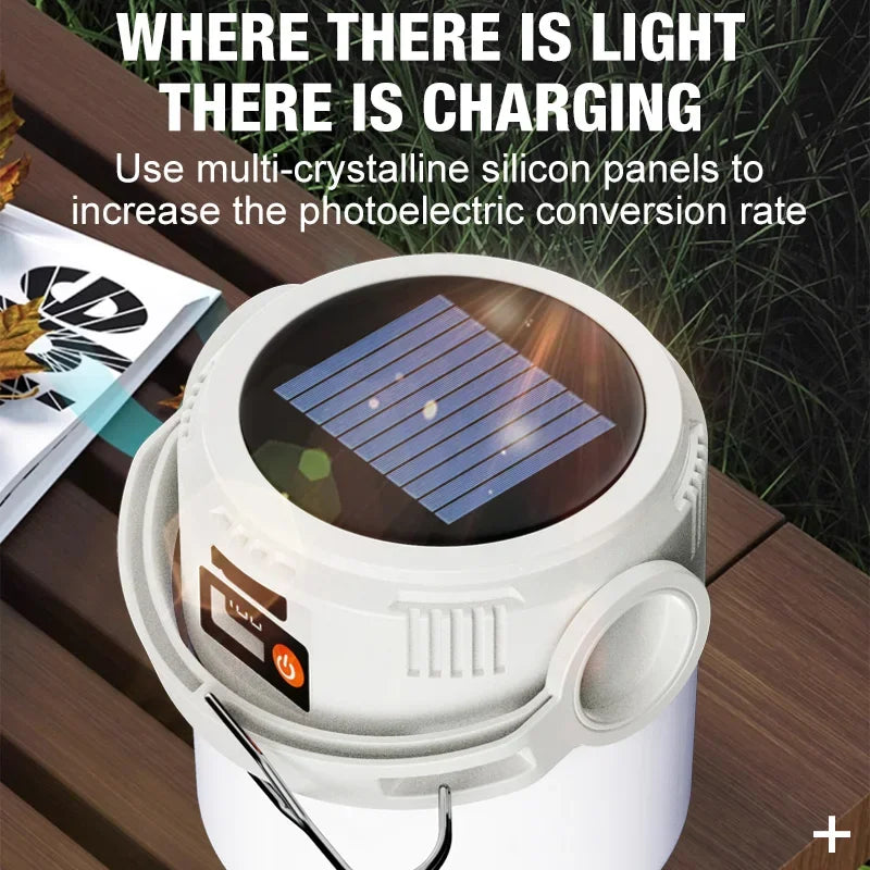  LED Solar Light Bulb USB Rechargeable Camping Light Portable Outdoor Searchlight Multiduty Hanging Lamp with Flashlight 1PC