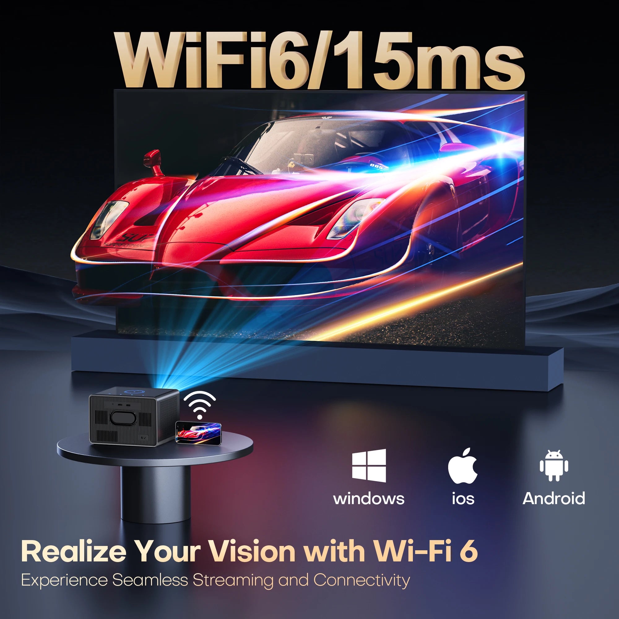 XIWBSY 4000ANSI Google TV Projector 4K Android 14.0 Sealed Optical Projector 52000Lumens WiFi6 Projector Google Voice Assistant