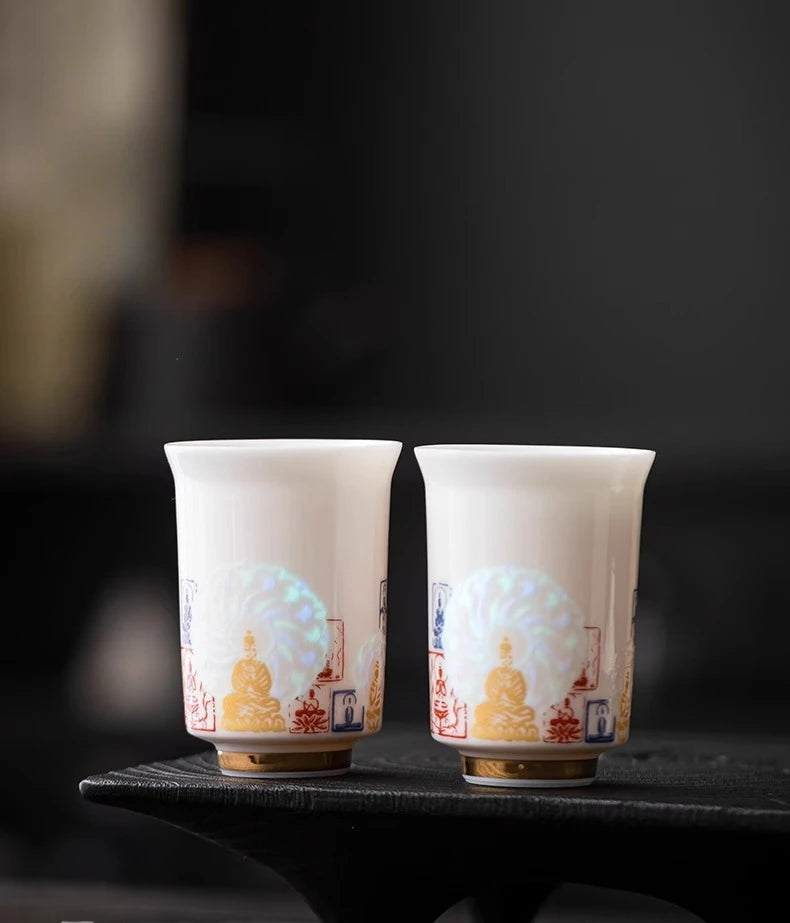 Chinese Style Dunhuang Buddhist Luminous Ceramic Tea Cup Personal Master Cup Household Drinking Gift Teacup