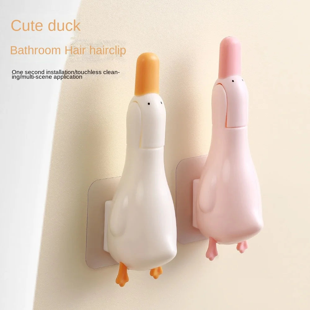 2-in-1 Cute Duck Shaped Double-head Design Cleaning Clip Dust Stain Removal Shovel - Bathroom Cleaner Tool With Drainage Hole