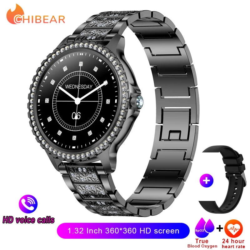 2026 New Fashion Women Diamond Watch 1.32 inch 360*360 HD Display Heart Rate Blood Oxygen Monitoring Bluetooth Call Smartwatch