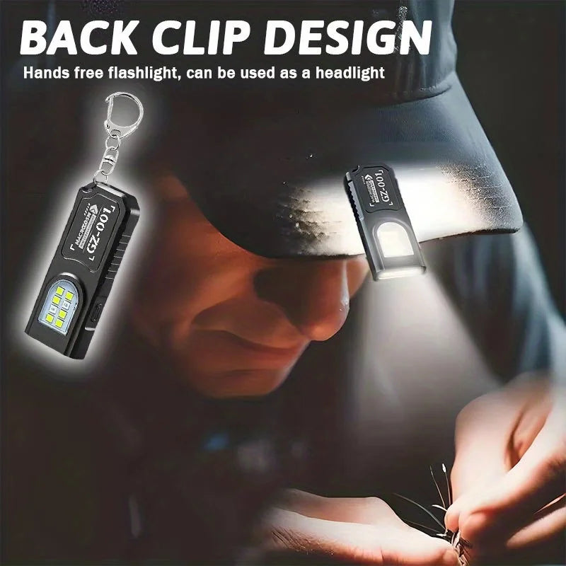Powerful Mini COB LED Keychain Flashlight Rechargeable Hanging Work Light Keyring Camping Walking Clip Pocket Lights