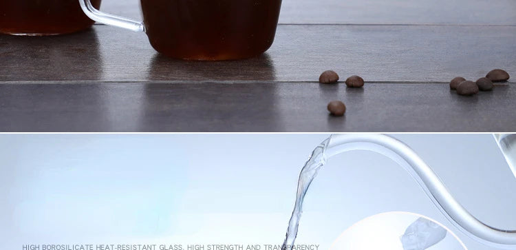 Hand Glass Coffee Kettle with Stainless Steel Filter Drip Brewing Hot Brewer Coffee Pot Dripper Barista Pour Over Coffee Maker
