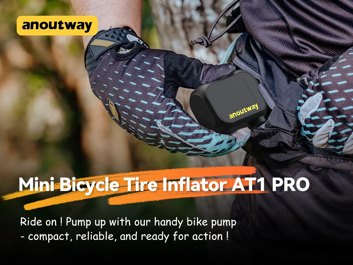 anoutway AT1 Pro Mini Electric pump for Bike Cordless Tire Inflator with Screen 25 Mins Fast Charging 120PSI Max 450mAh Battery