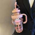 1100ML Sports Water Bottle Cute Aesthetic Large Capacity Water Cup for Women Summer Home Outdoor Portable Straw Cup