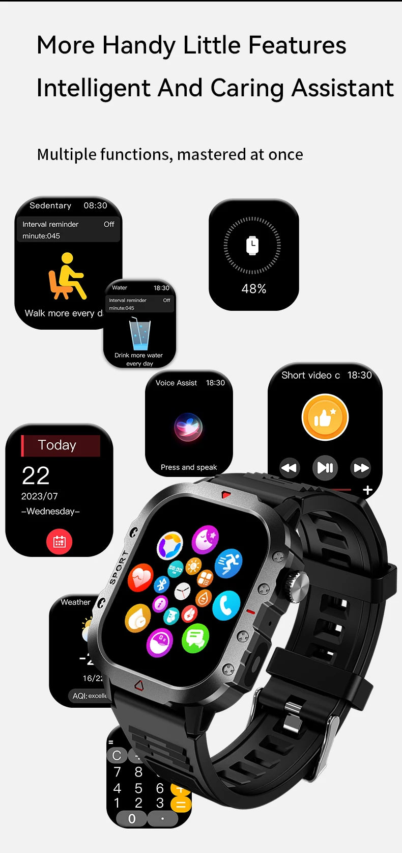 G.L Wear New Military Smart Watch Men Outdoor Sports Fitness Tracker Health Monitor 2.19 inch Bluetooth Talk Smart Watch