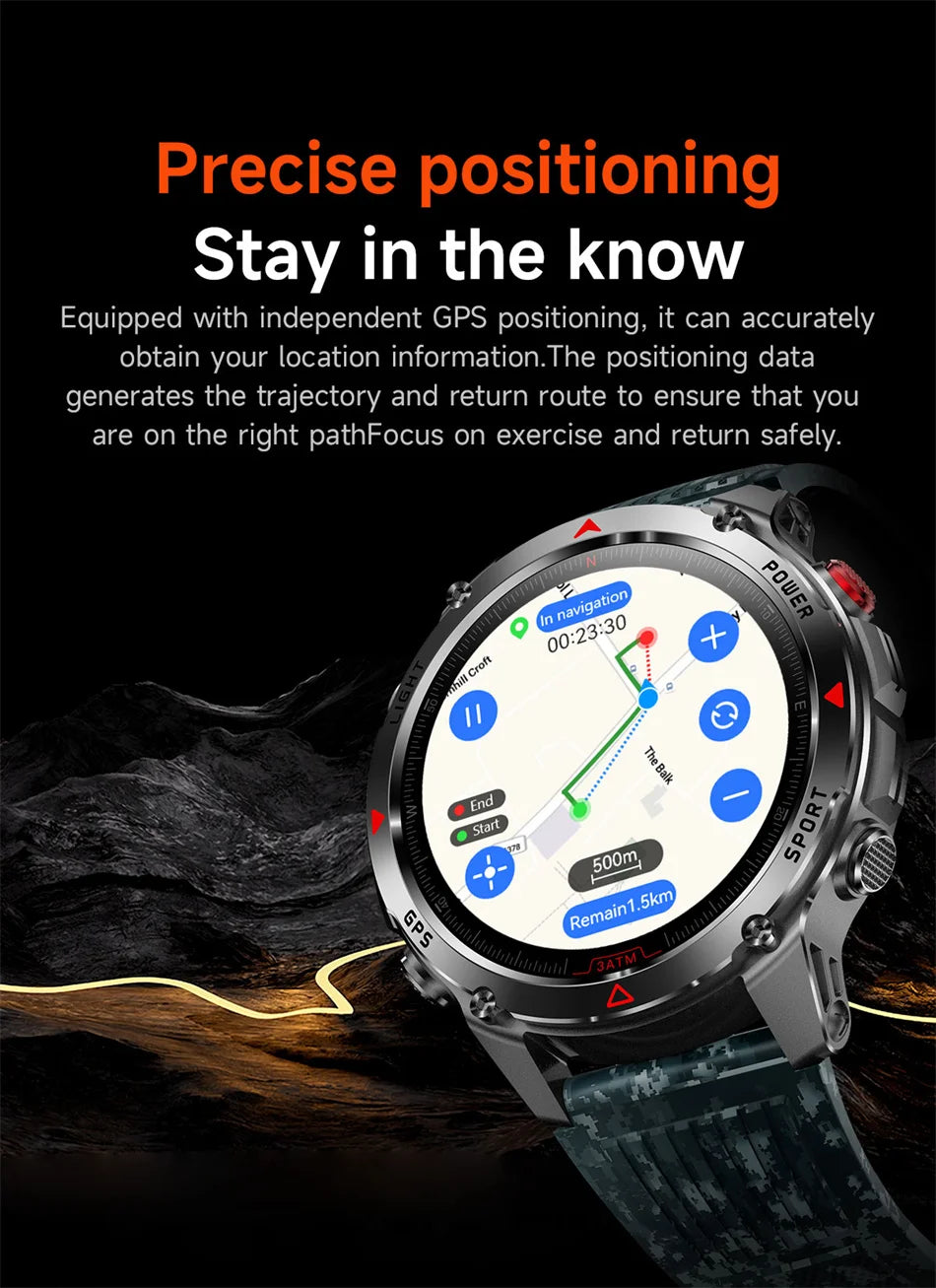 T-Rex 3 Built-in Dual-band GPS Smart Watch Men Smartwatch Compass Altimeter Barometric 5ATM IP69K Waterproof AMOLED HD Watches