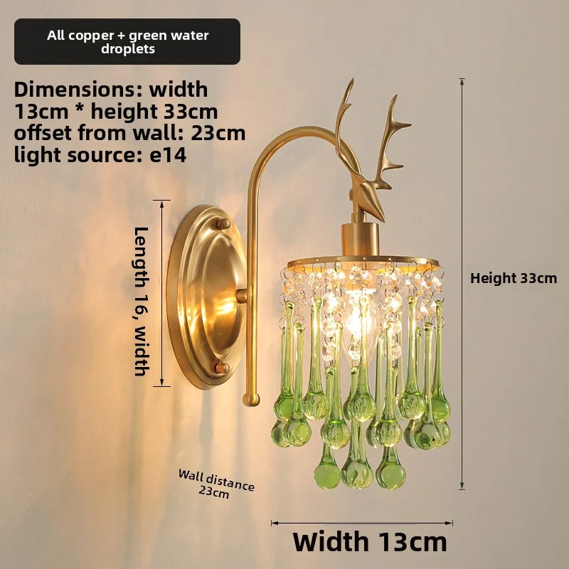 Crystal Wall Lamp - LED American Retro Bedroom Staircase Living Room And Background Wall Light Charging Function Without Wiring