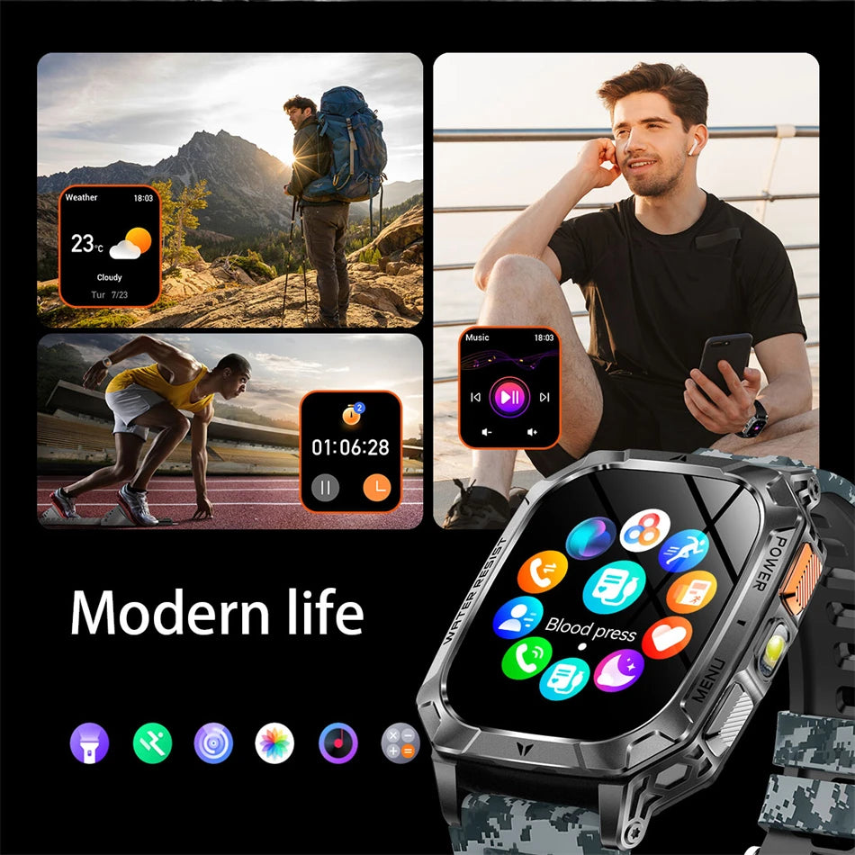 Upgrade 1400 mAh Battery Military Grade Smart Watch Men IP68 Waterproof 100+ Sports Modes Bluetooth Call AMOLED HD Smartwatches