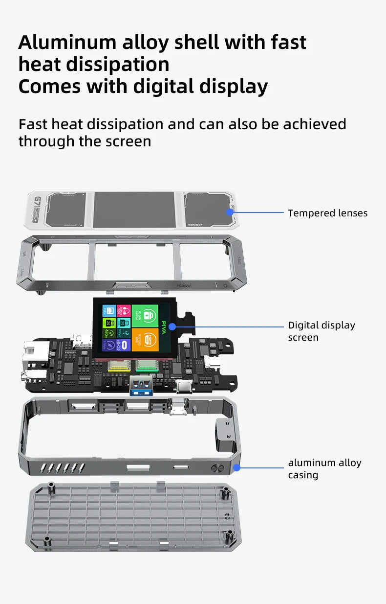 PIVA G71 7 in 1 Aluminum Alloy Office Docking Station Smart Screen Display Type-C to HDMI2.0 USB3.0 HUB PD100W Adapter