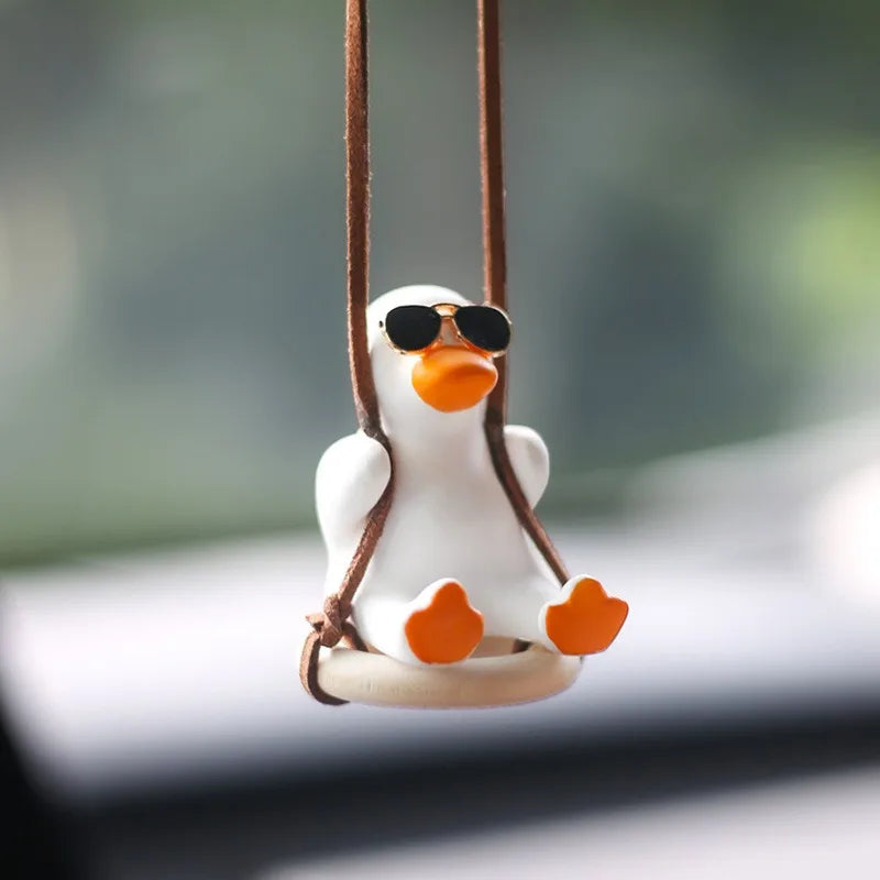 1PC Cute Car Pendant Swinging Sunglasses Duck Hanging Swing Rearview Mirror Decoration