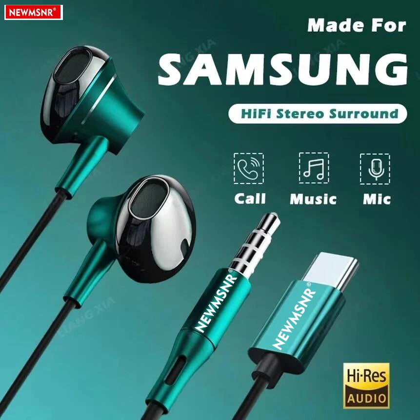 Type C&3.5mm Headphones HiFi Bass Stereo Volume Control Headset In HD Mic Wired Earbuds For iPhone15-17/Samsung Series Earphones