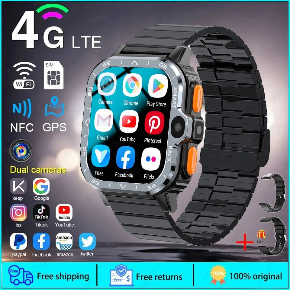 4G/5G SIM Card Wifi Smart Watch 64GB Large Memory APP Download 200W+800W HD Dual Camera Video Call Global Version Smartwatch Men