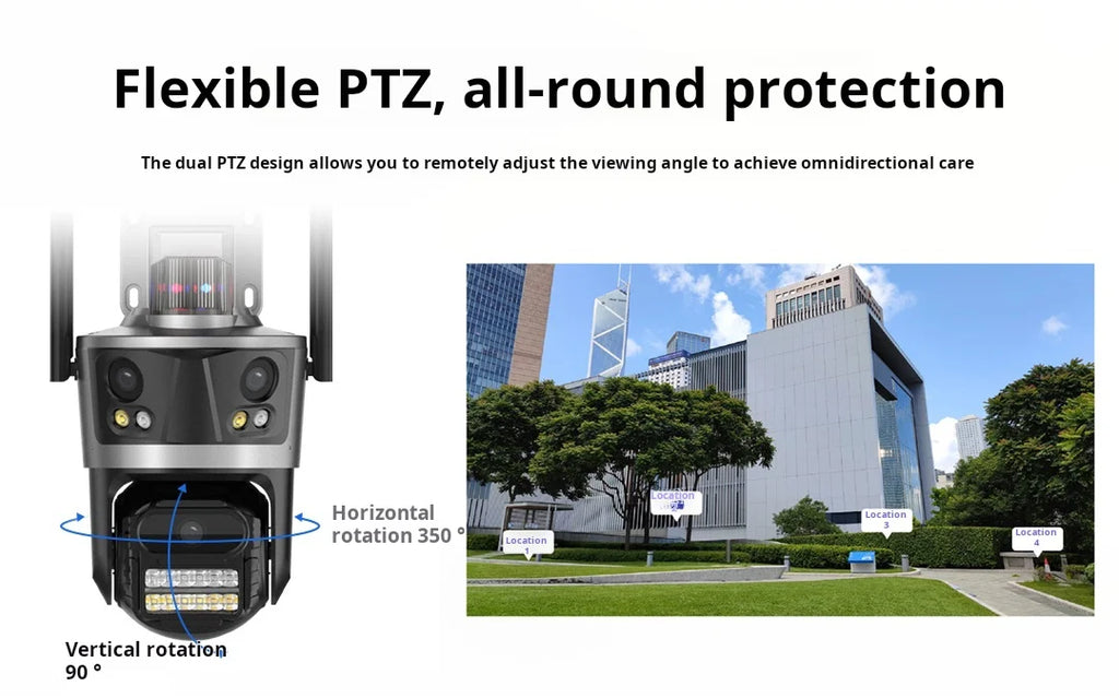 8K 16MP WiFi IP Camera 8X Zoom Four Lens Outdoor PTZ Security Camera Auto Tracking Smart Security Protection CCTV Video Camera