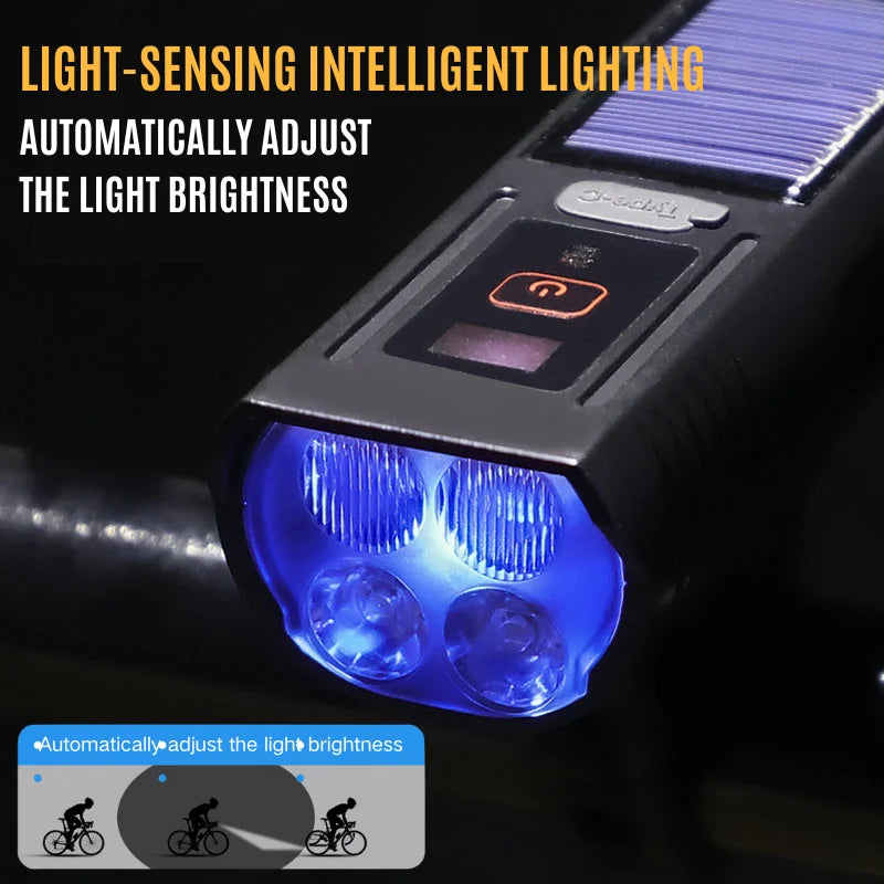 Bike Smart Light Front LED Bicycle Light with Horn Type-C Charging MTB Head Lamp Waterproof Flashlight Road Cycling Accessories
