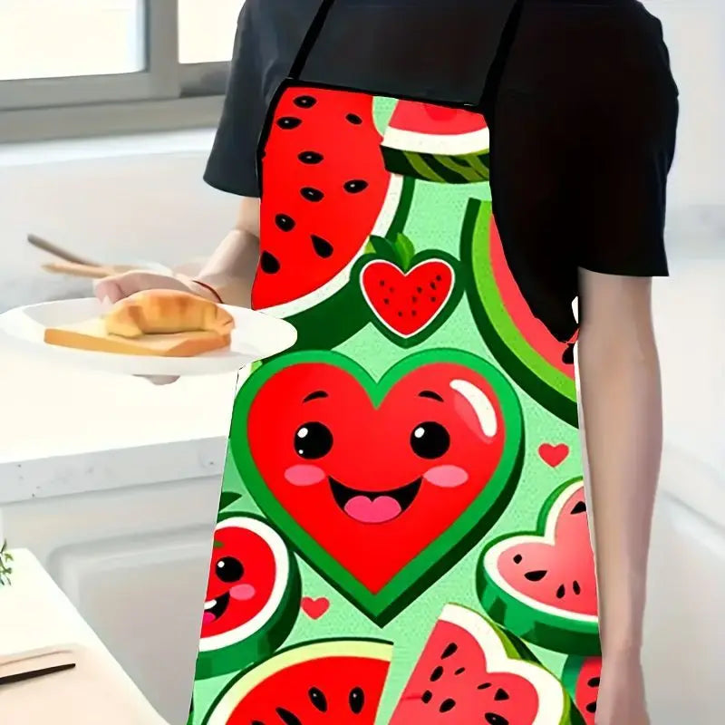 Cute Watermelon Print Apron Oil Proof Waterproof Kitchen Cooking Apron Household BBQ Restaurant Party Work Anti Fouling Apron