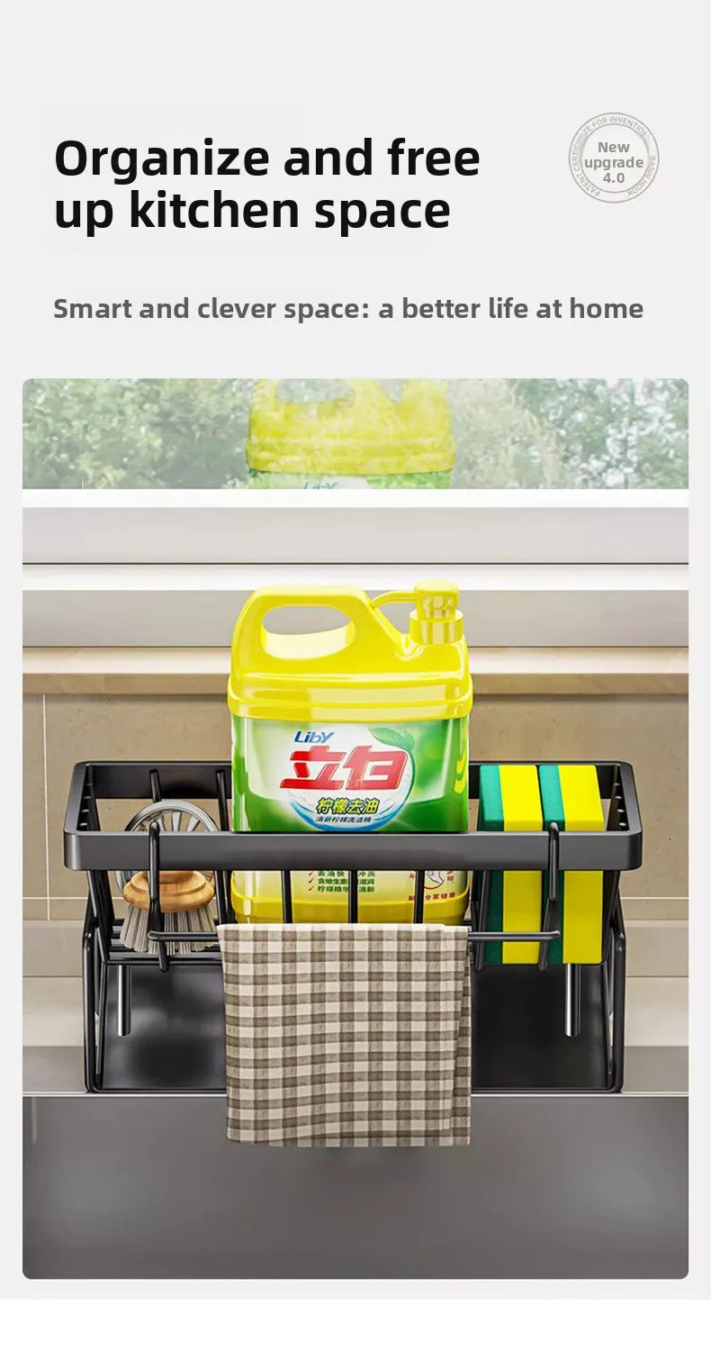 Kitchen Sponge Holder Drain Rack Sink Organizer for Dish Cloth Scrubber Storage with Hanging Hook