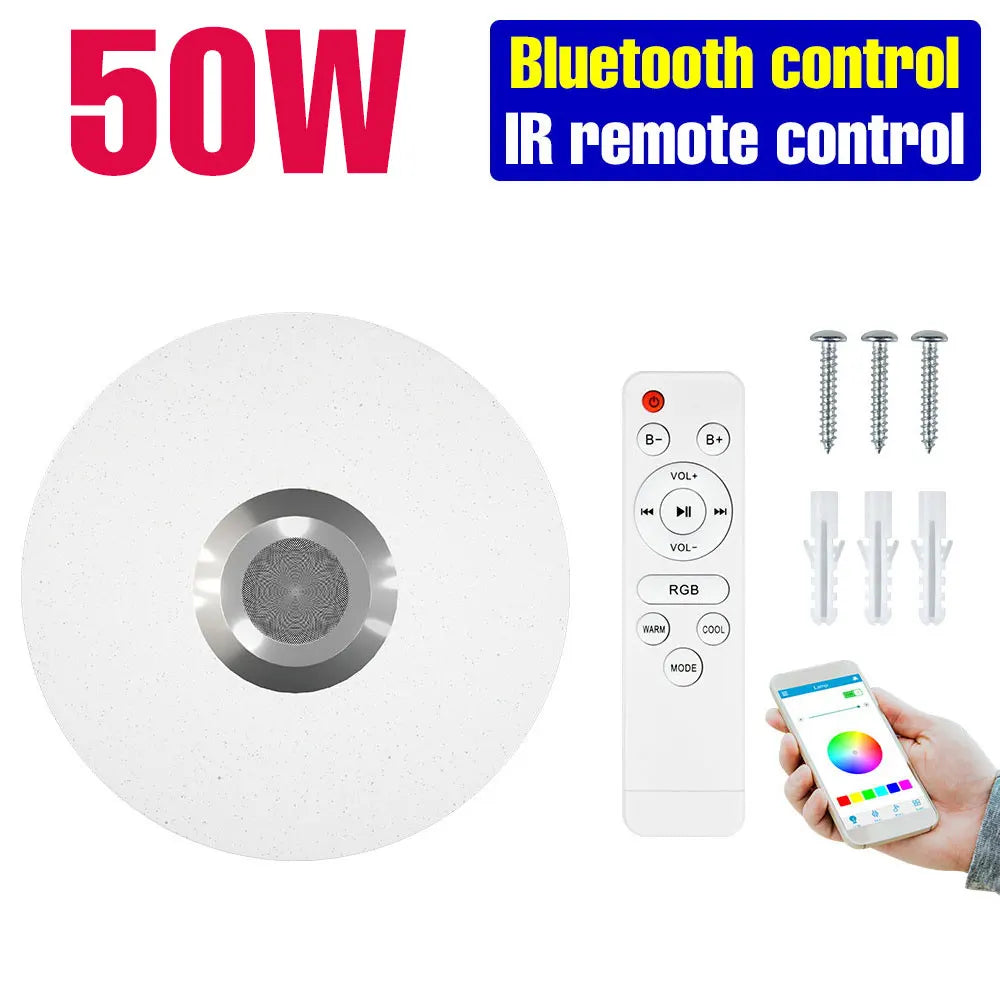 100W RGB LED Smart Ceiling Light AC100-240V Bluetooth Connection APP Remote Control Dimmable Chandelier With Speakers Music Lamp