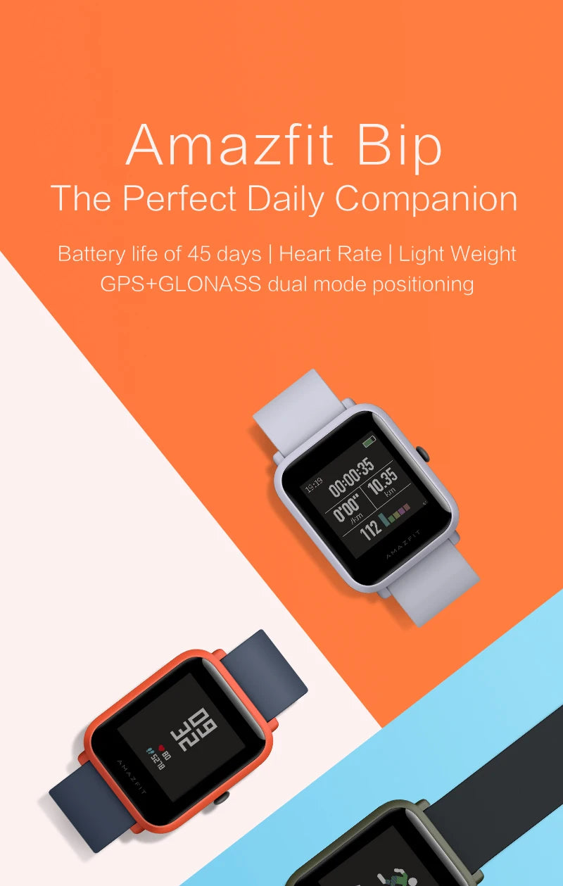 Amazfit Bip Smart Watch Bluetooth GPS Sports Watch For Men For Women Heart Rate IP68 Waterproof No Box 85-95 New Exhibit Watches