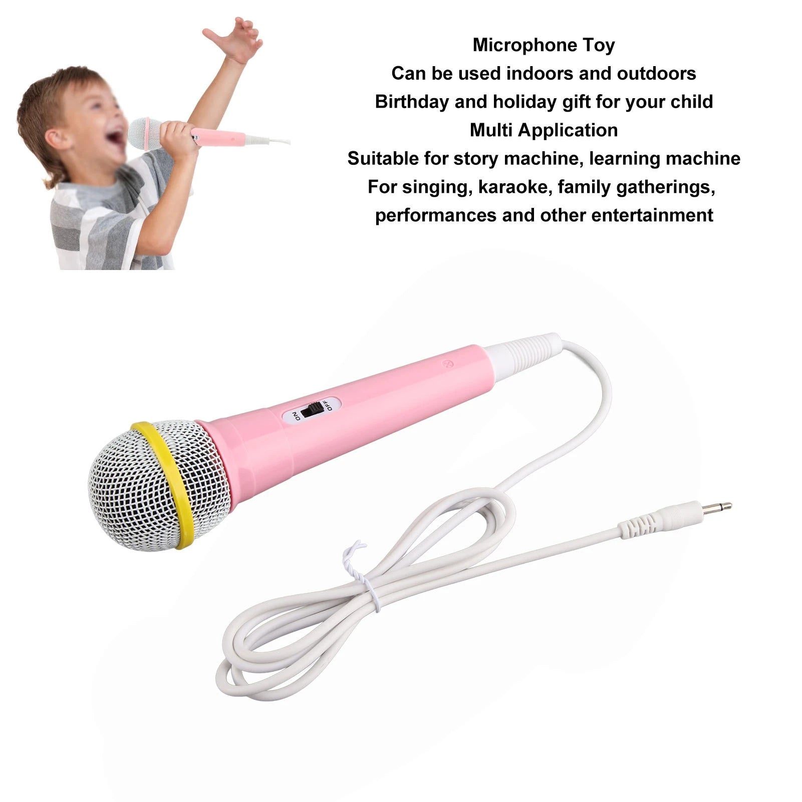Kids Wired Microphone 3.5mm Plug Plastic Low Distortion Portable Child Singing Mic for Musical Instrument for Family Party