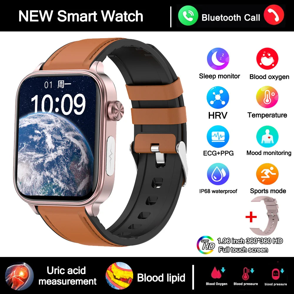 2026 New ECG+PPG Health Smartwatch Men Blood Fat Uric Acid Heart Rate Blood Pressure Bluetooth Call Waterproof Smart Watch Women
