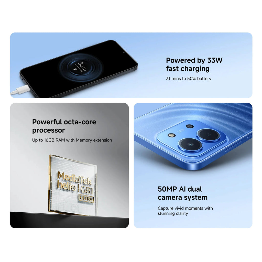 Xiaomi Redmi 15C 4G 4+256GB 6.9“ 120Hz Display MediaTek Helio G81-Ultra Processor 50MP Camera 6000mAh 33W Side fingerprint NFC